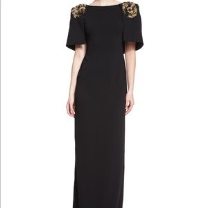 badgley mischka beaded shoulder cape gown
